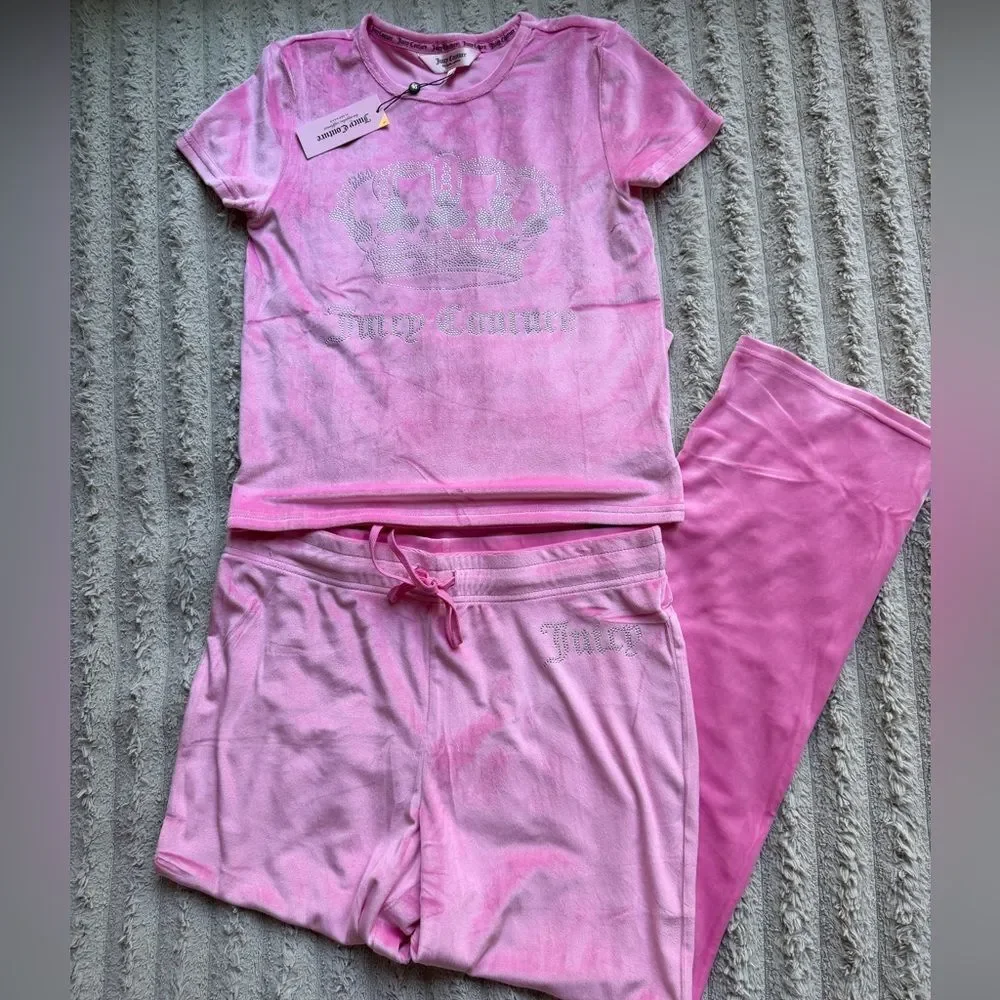 Juicy Couture Pink Bling Juicy Crown Velour Pajama Set